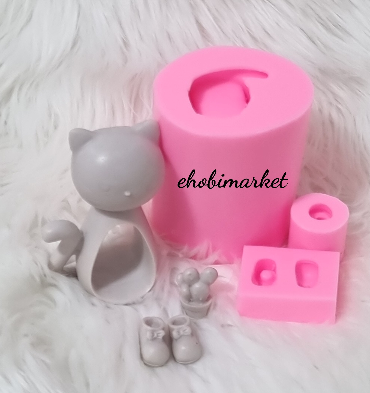 Kedi kaktuslu patili silikon kalip